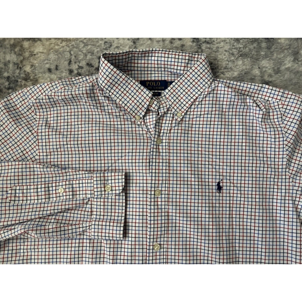 Polo Ralph Lauren Classic Fit Button Down Shirt Red White‎ Blue Plaid XL Check